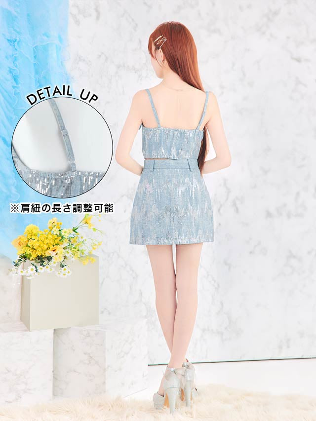 スパンコールデニムジップキャミソールタイトミニセットアップ[0~2/3サイズ展開][桜井みづき着用/Petit Madeleine プティマドレーヌ]