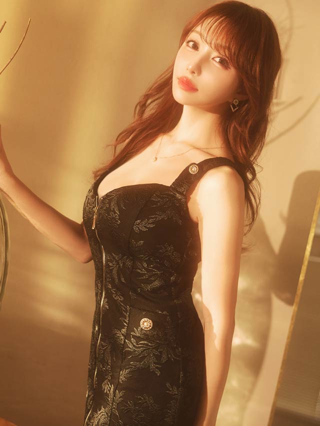 ジャガードフロントジップボタンビジューノースリーブタイトミニドレス[0~2/3サイズ展開][桜井みづき着用/Petit Madeleine プティマドレーヌ]