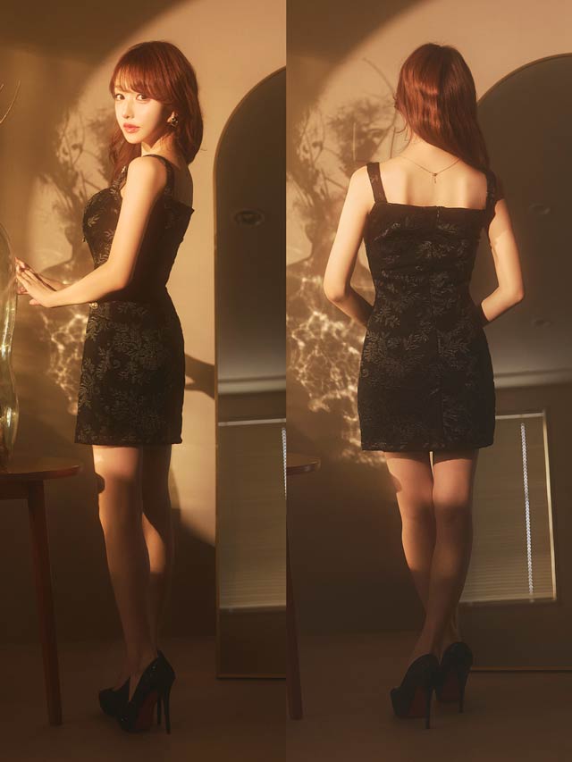 ジャガードフロントジップボタンビジューノースリーブタイトミニドレス[0~2/3サイズ展開][桜井みづき着用/Petit Madeleine プティマドレーヌ]