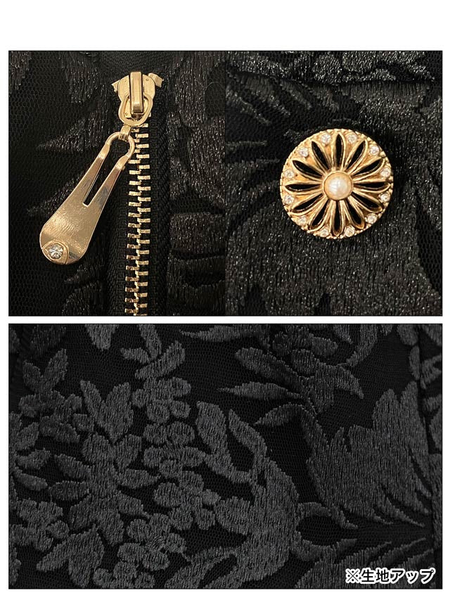 ジャガードフロントジップボタンビジューノースリーブタイトミニドレス[0~2/3サイズ展開][桜井みづき着用/Petit Madeleine プティマドレーヌ]