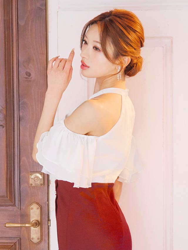 5/20再入荷![MOARADY][姉ドレス]ボリュームシフォンフリルアメスリタイト膝丈ドレス[SML/3サイズ展開]