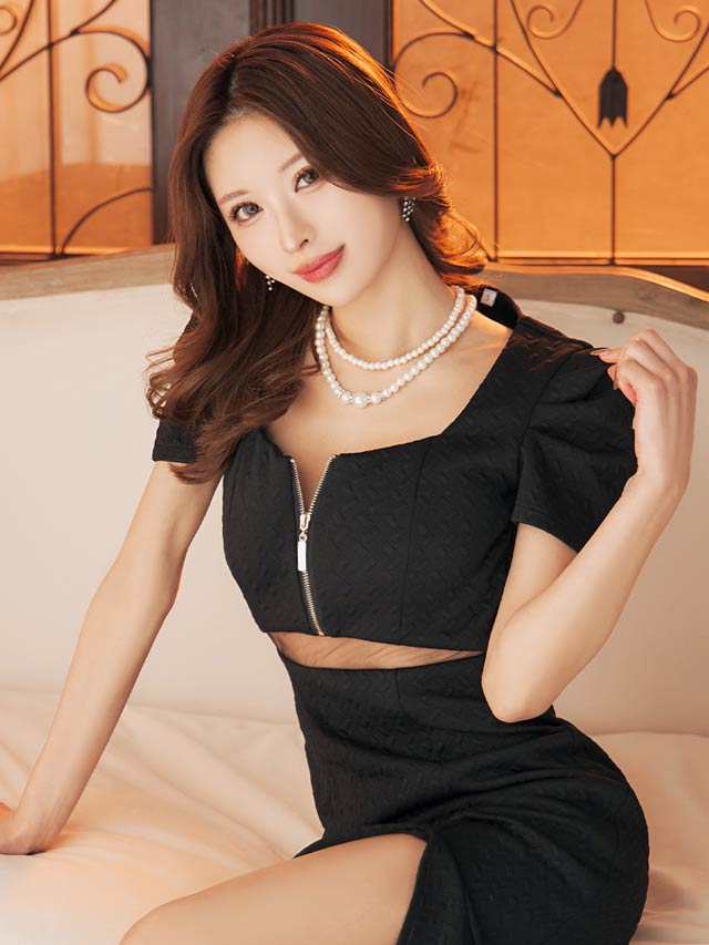 6/5再入荷!ウエストシアーフロントジップスリットマーメイド膝丈ドレス[SML/3サイズ展開][MOARADY][姉ドレス]