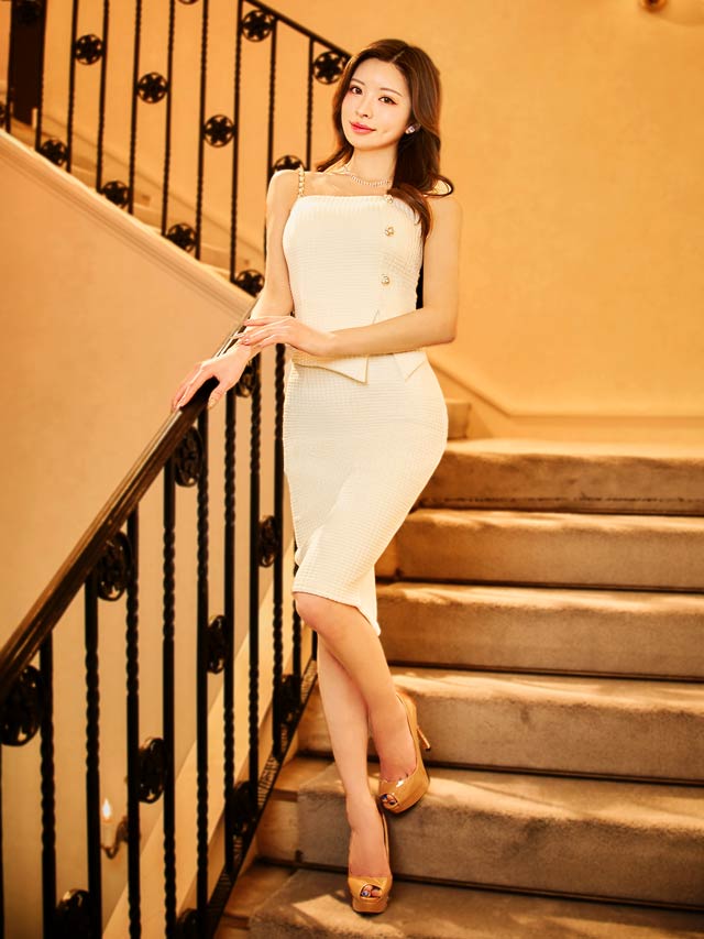 6/6新作![MOARADY][姉ドレス]アシメショルダーチェーンスリットタイト膝丈ドレス[SML/3サイズ展開]