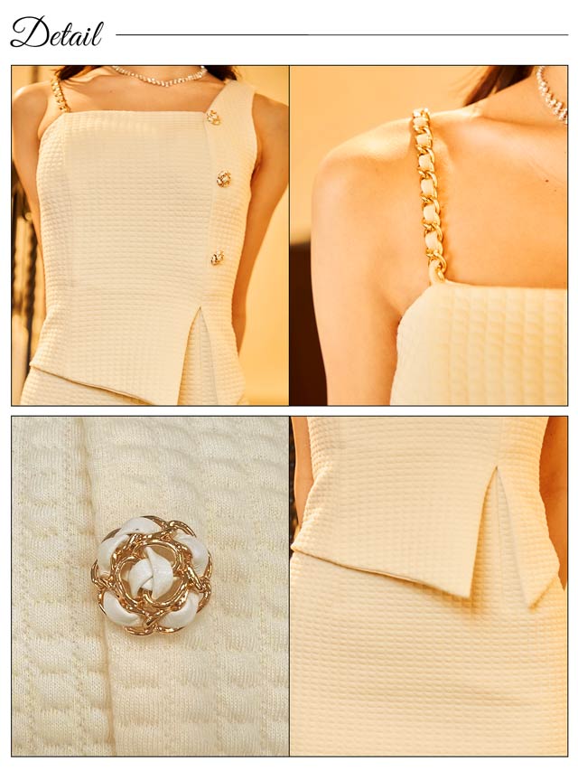 6/6新作![MOARADY][姉ドレス]アシメショルダーチェーンスリットタイト膝丈ドレス[SML/3サイズ展開]