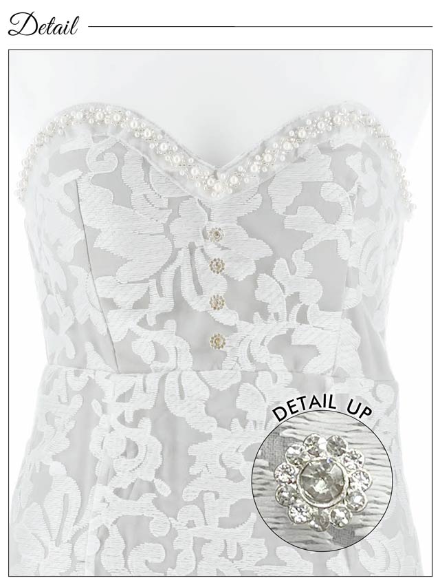 ベアトップ刺繍レースパールビジューマーメイドミニドレス[SML/3サイズ展開][明日花キララ着用]