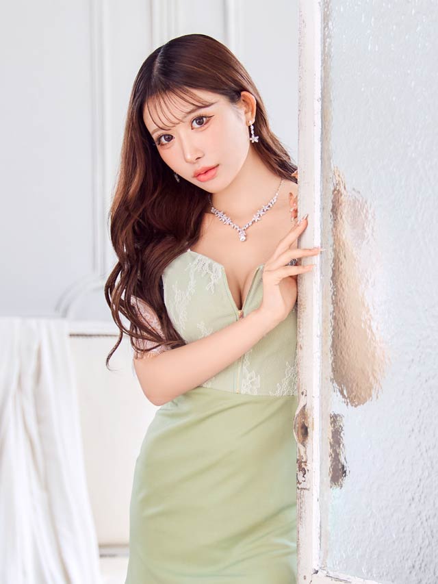 シアーレースジップアップ五分袖ベルト付きマーメイドミニドレス[S~LL/4サイズ展開][伊藤桃々着用]