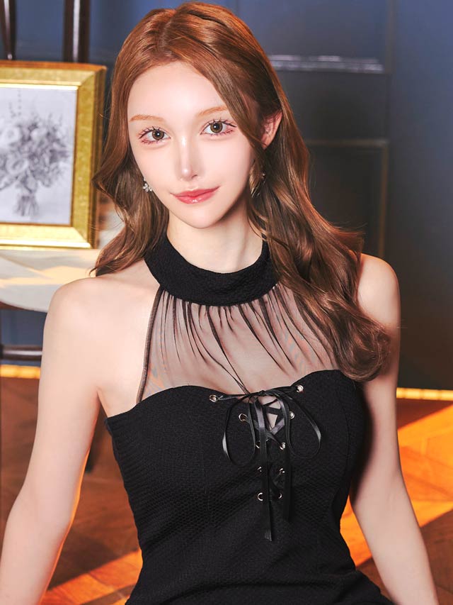 レースアップデコルテシアーアメスリタイトミニドレス[XS~L/4サイズ展開]