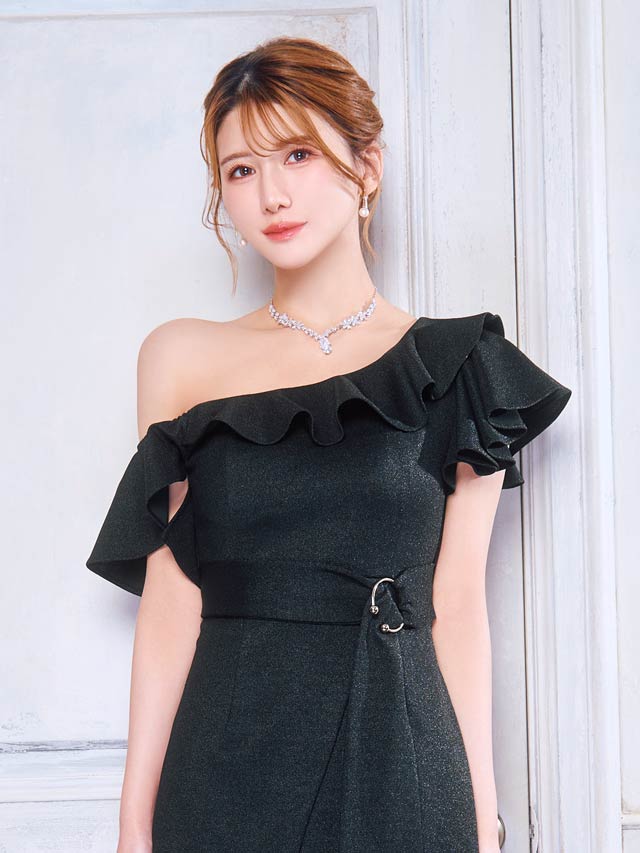 5/28新作!ワンショルダーベルトモチーフアシメフリルミニドレス[XS~L/4サイズ展開]