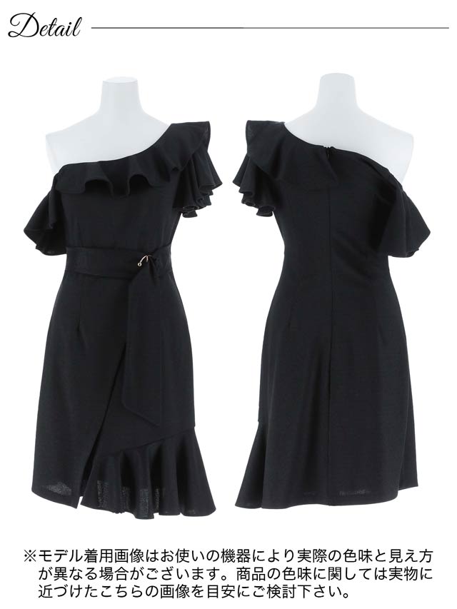 5/28新作!ワンショルダーベルトモチーフアシメフリルミニドレス[XS~L/4サイズ展開]