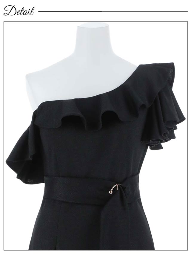 5/28新作!ワンショルダーベルトモチーフアシメフリルミニドレス[XS~L/4サイズ展開]