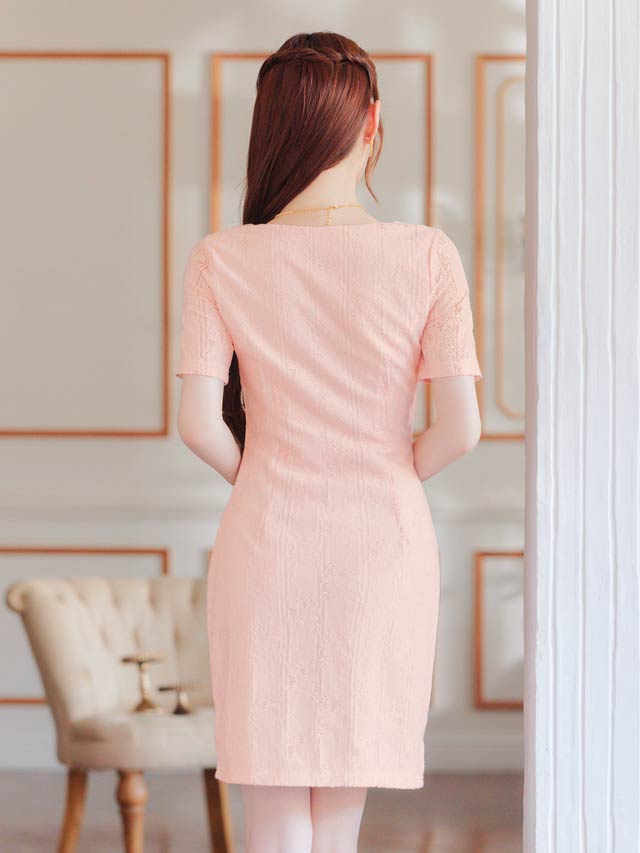 総レースフロントジップシアー半袖タイトミニドレス[SML/3サイズ展開]