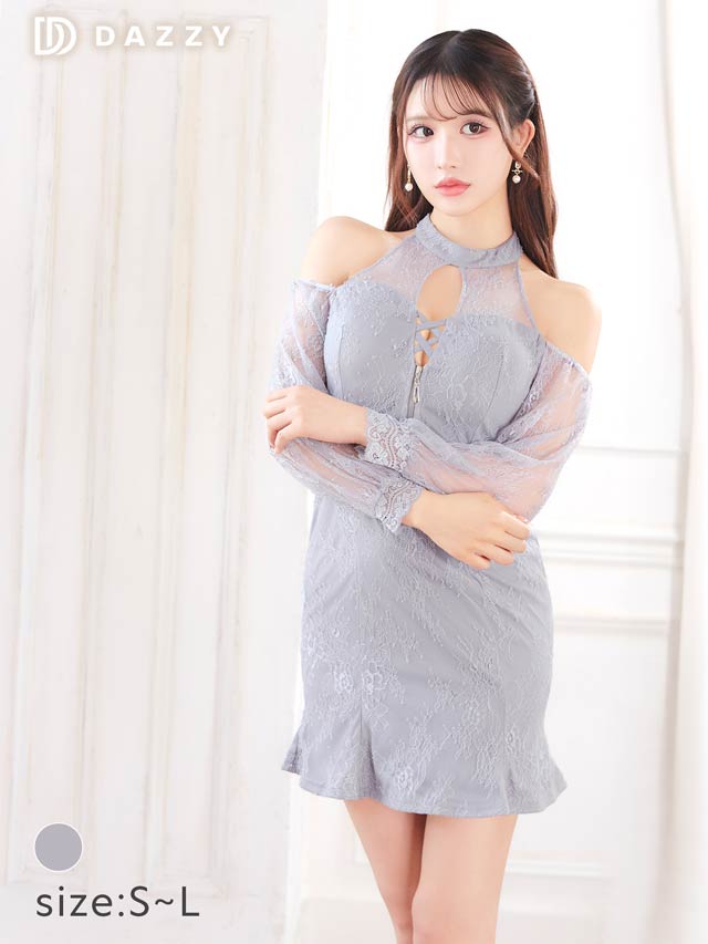 6/20新作!総レースクロスコードジップマーメイドミニドレス[SML/3サイズ展開][伊藤桃々着用]