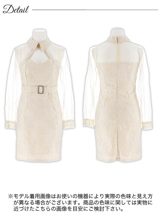 6/18新作!ラメジャガード襟付きホールシアー長袖タイトミニドレス[SML/3サイズ展開][伊藤桃々着用]