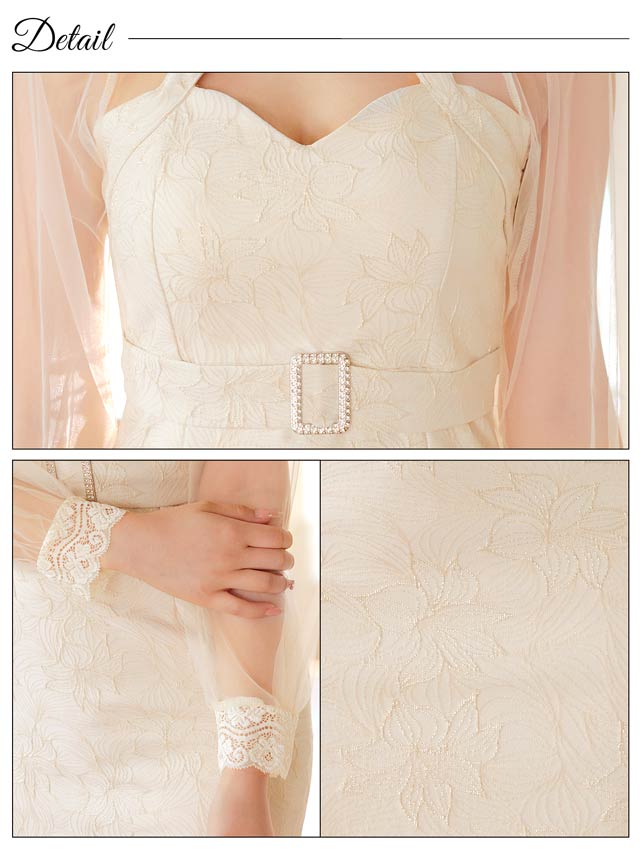 6/18新作!ラメジャガード襟付きホールシアー長袖タイトミニドレス[SML/3サイズ展開][伊藤桃々着用]