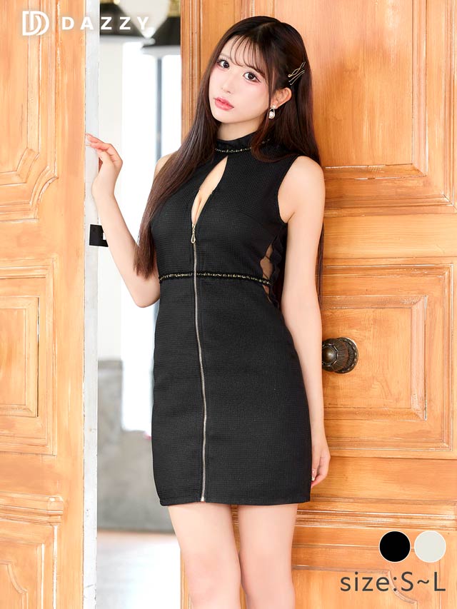 ハイネックジップサイドシアーノースリーブタイトミニドレス[SML/3サイズ展開][伊藤桃々着用]