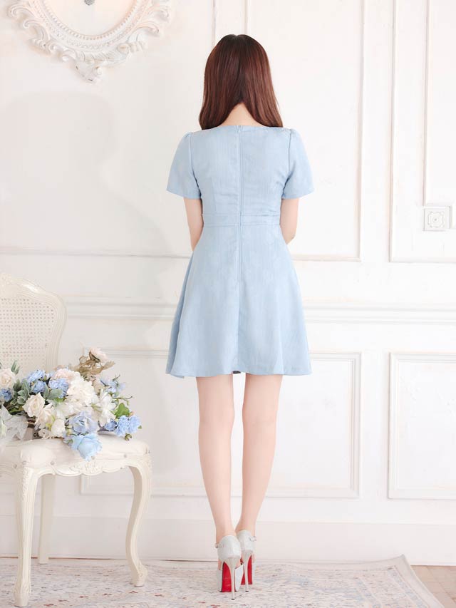 ジャガードローズパールビジュー半袖Aラインミニドレス[SML/3サイズ展開][伊藤桃々着用]