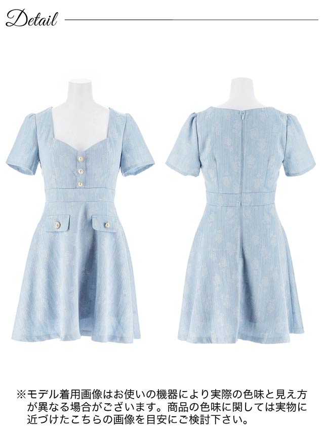 ジャガードローズパールビジュー半袖Aラインミニドレス[SML/3サイズ展開][伊藤桃々着用]