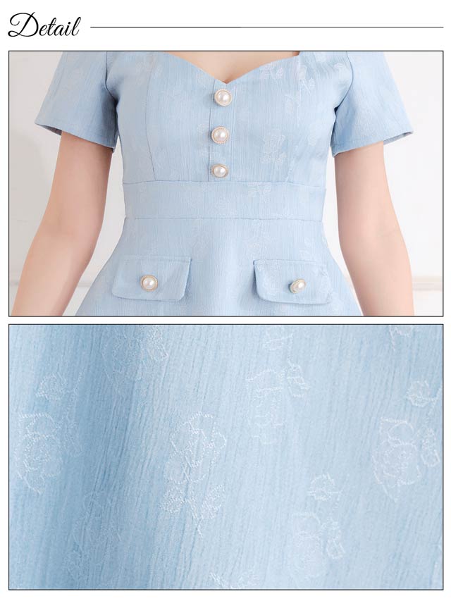 ジャガードローズパールビジュー半袖Aラインミニドレス[SML/3サイズ展開][伊藤桃々着用]