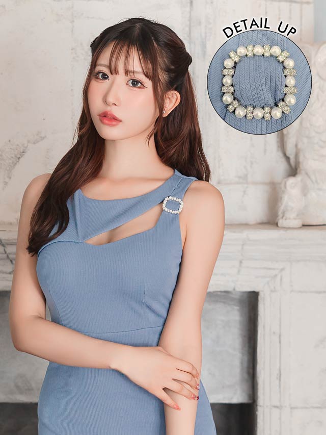 アシンメトリーカットビジューノースリーブマーメイドミニドレス[SML/3サイズ展開][伊藤桃々着用]