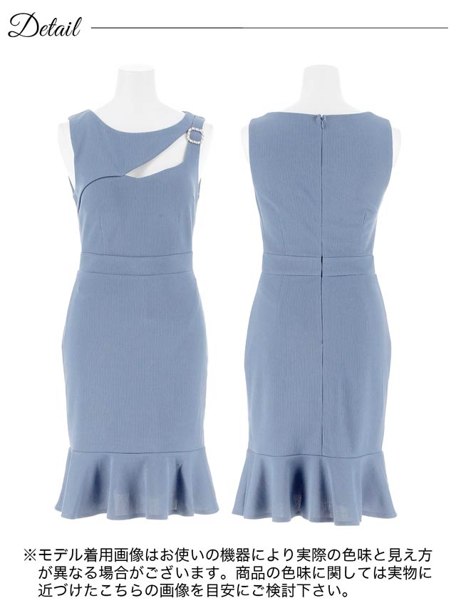 アシンメトリーカットビジューノースリーブマーメイドミニドレス[SML/3サイズ展開][伊藤桃々着用]