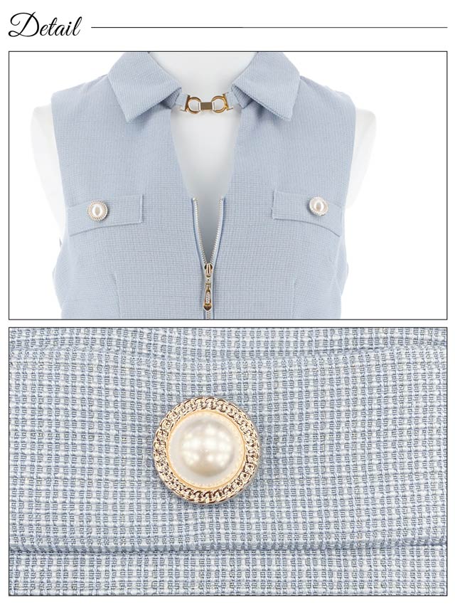 7/28新作!ノースリーブ襟付きラメツイードフロントジップタイトミニドレス[SML/3サイズ展開][明日花キララ着用]