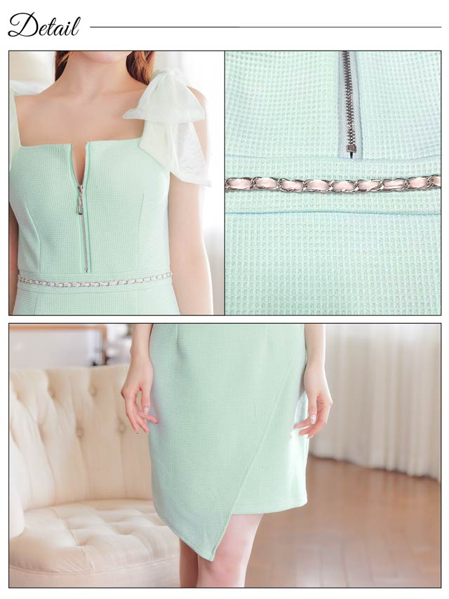 ワッフルチュールリボンラップスリットタイトミニドレス[SML/3サイズ展開]