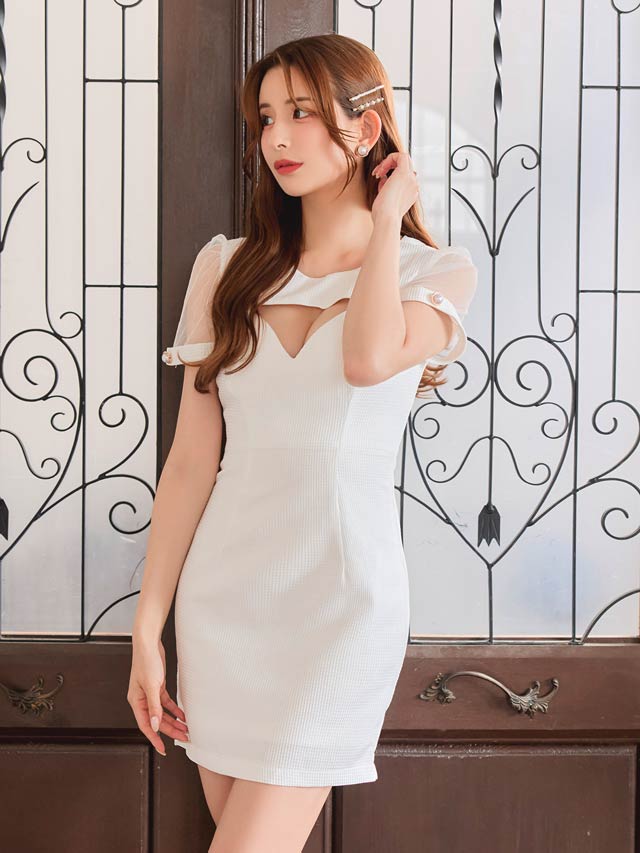 ワッフルラメカットアウトシアースリーブタイトミニドレス[SML/3サイズ展開]