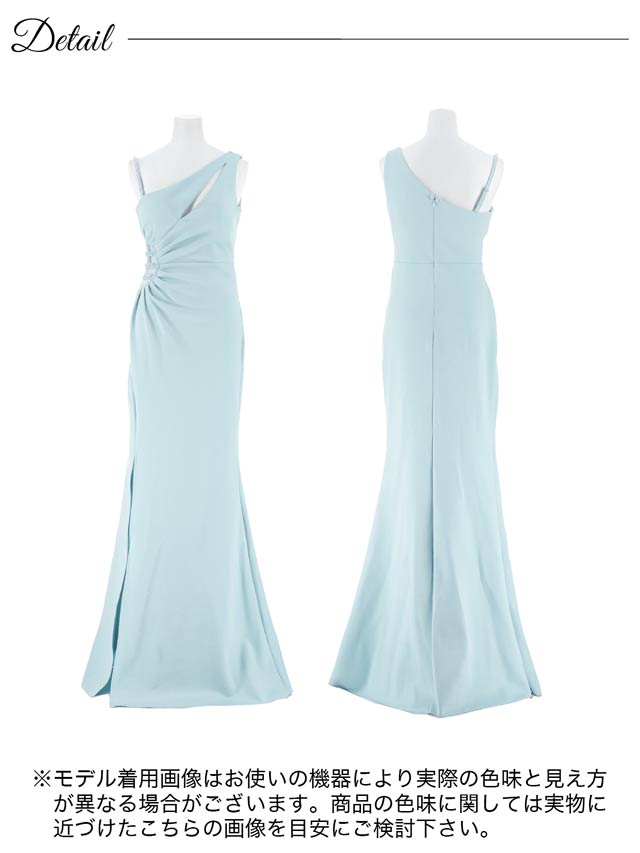 8/6新作!アシンメトリーカットギャザースリットマーメイドロングドレス[SML/3サイズ展開]