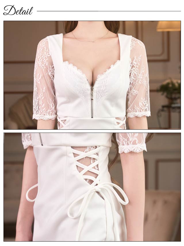 6/13新作!フロントジップサイドシアースピンドル五分袖タイトミニドレス[SML/3サイズ展開]