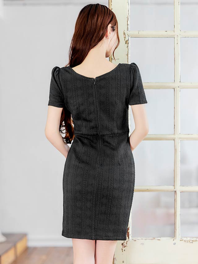 6/25新作!フロントジップカットアウトバストチェーン半袖タイトミニドレス[SML/3サイズ展開]