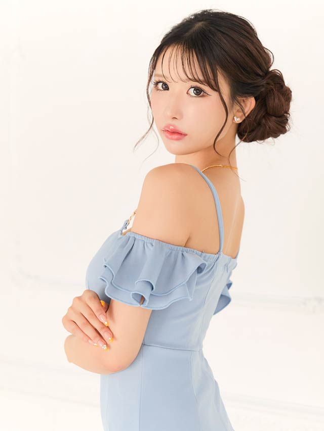 8/1新作!レースアップＶカットビジューフリルオフショルタイトミニドレス[SML/3サイズ展開]