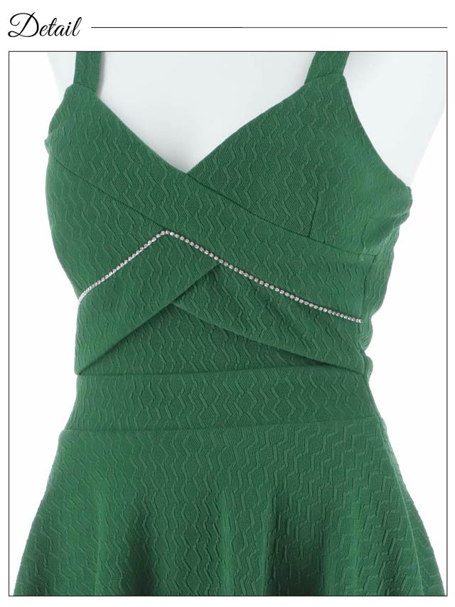 ワンカラービジューラインキャミソールAラインミニドレス[SML/3サイズ展開][伊藤桃々着用]