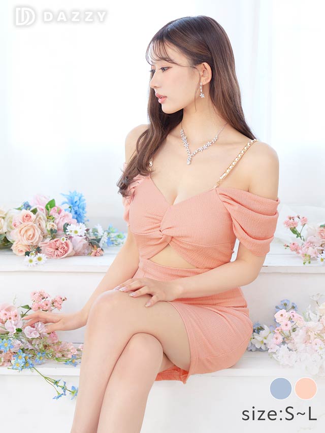 6/19再入荷!ツイストウエストカットチェーンキャミソールタイトミニドレス[SML/3サイズ展開][伊藤桃々着用]