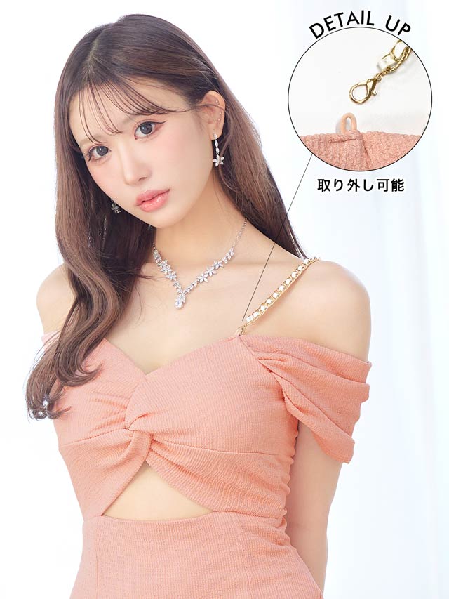 6/19再入荷!ツイストウエストカットチェーンキャミソールタイトミニドレス[SML/3サイズ展開][伊藤桃々着用]
