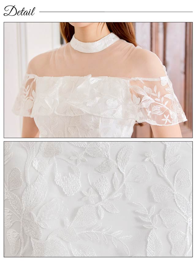 ハイネックボタニカルドッキングシアーフレア袖タイトミニドレス[SML/3サイズ展開]