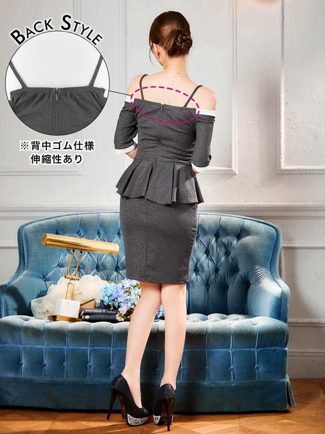 バイカラービジューオフショルペプラムタイトミニドレス[SML/3サイズ展開]