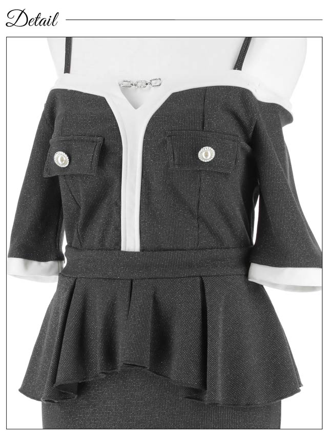 バイカラービジューオフショルペプラムタイトミニドレス[SML/3サイズ展開]