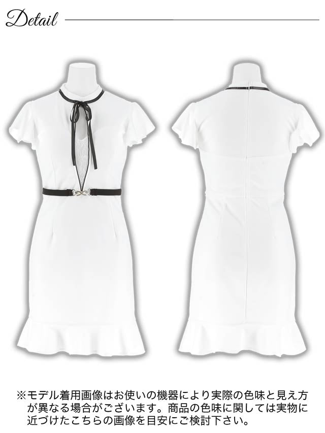 ボウタイリボンフリル袖ベルトモチーフマーメイドミニドレス[SML/3サイズ展開][伊藤桃々着用]