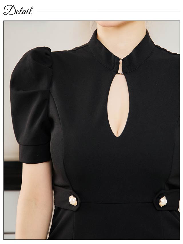 ワンカラーバックルハイネック谷間ホールタイトミニドレス[SML/3サイズ展開]