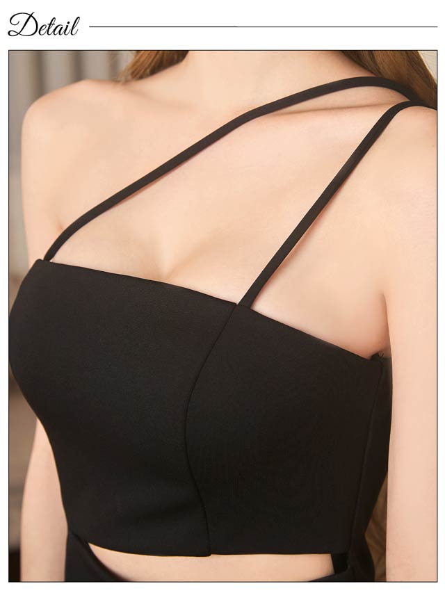 6/27新作!ワンカラーカットアウトワンショルダータイトミニドレス[SML/3サイズ展開][プチプラドレス]