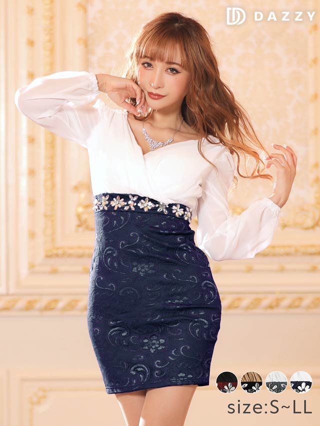 [S〜LLサイズ]シフォン透けクラシカルタイトミニドレス[4サイズ展開]