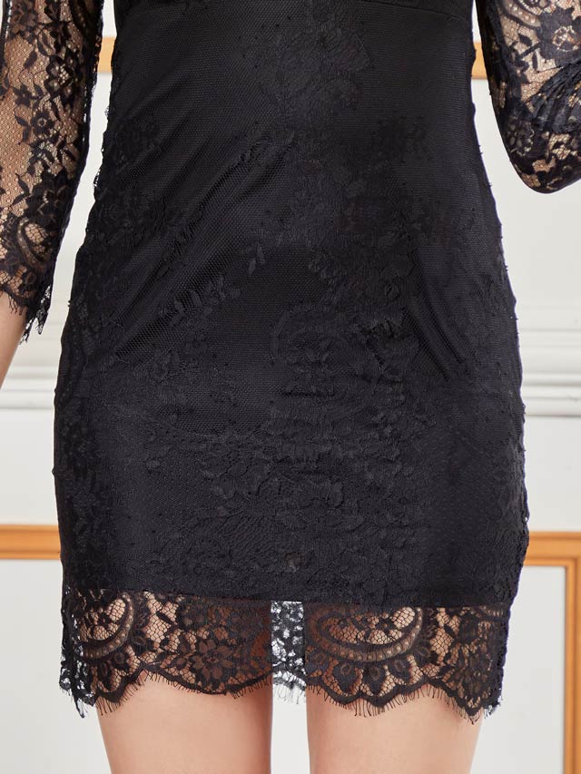 シンプルオールレースシースルータイトミニドレス[XS~L/4サイズ展開][プチプラドレス]