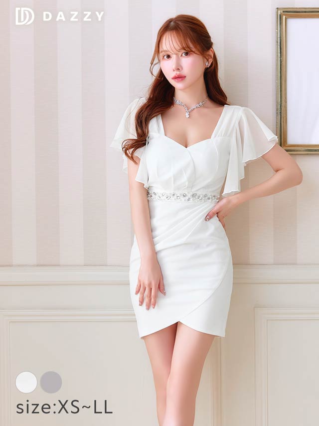 7/22再入荷!ワンカラーシフォンスリーブタイトミニドレス[XS〜LL/5サイズ展開]