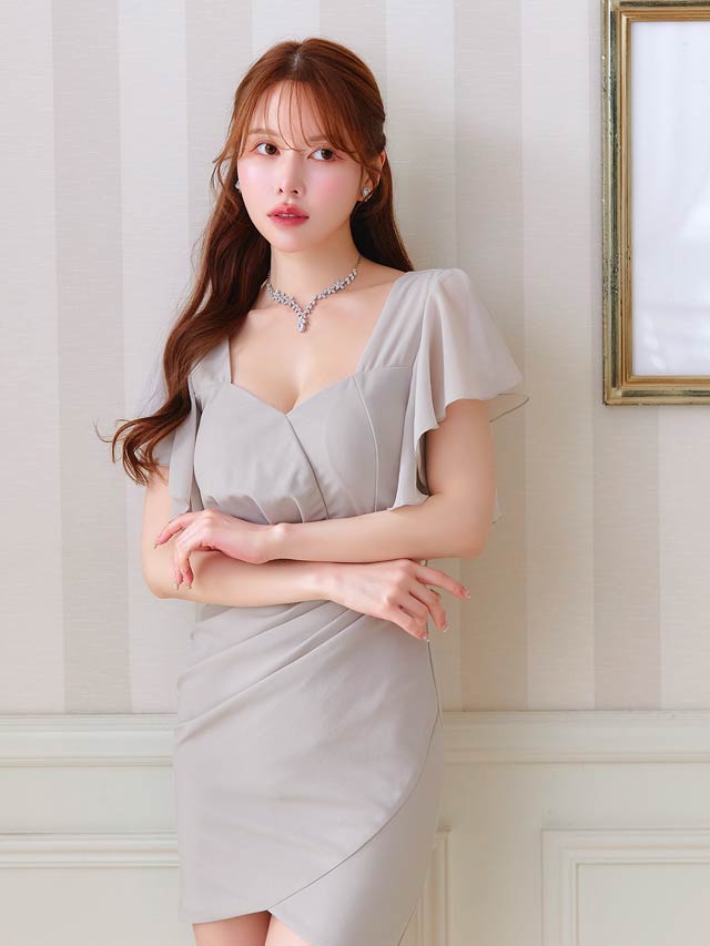 7/22再入荷!ワンカラーシフォンスリーブタイトミニドレス[XS〜LL/5サイズ展開]