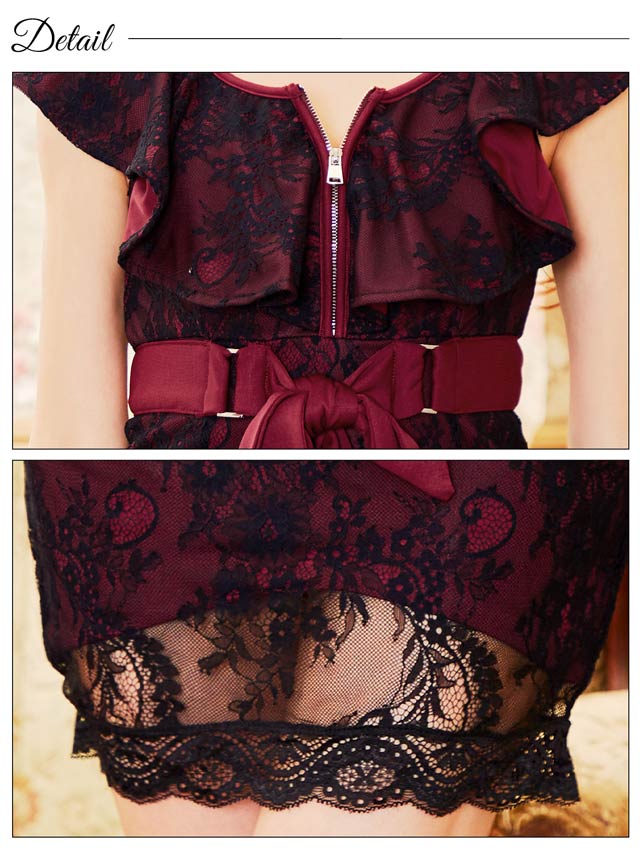 [S〜LLサイズ]総レースフロントジップタイトミニドレス[4サイズ展開]