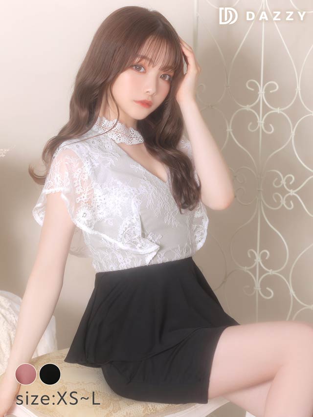 5/27再入荷! デコルテホールレーストップペプラムタイトミニドレス[XS〜L/4サイズ展開]