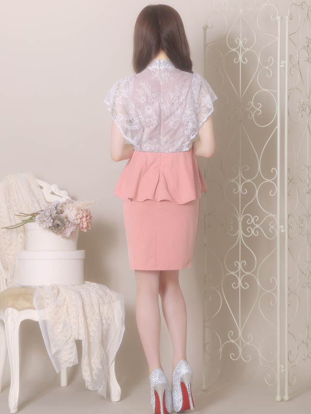 5/27再入荷! デコルテホールレーストップペプラムタイトミニドレス[XS〜L/4サイズ展開]