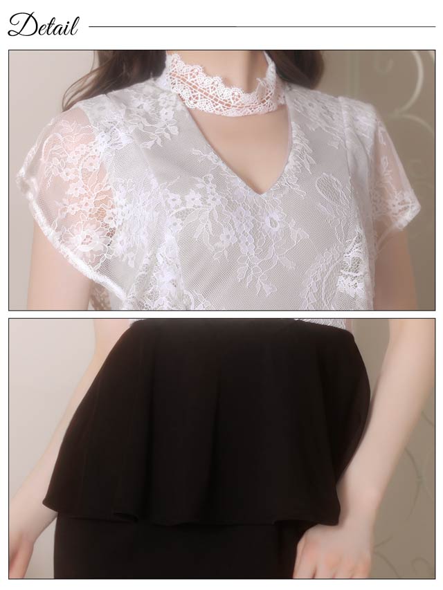 5/27再入荷! デコルテホールレーストップペプラムタイトミニドレス[XS〜L/4サイズ展開]