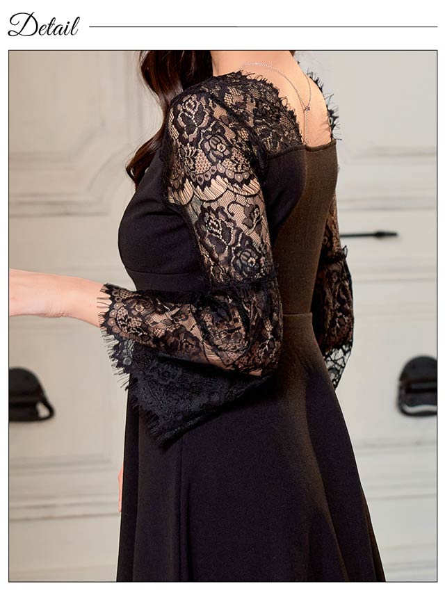 [S~4Lサイズ]ワンカラーシンプルレースAラインミニドレス[6サイズ展開]