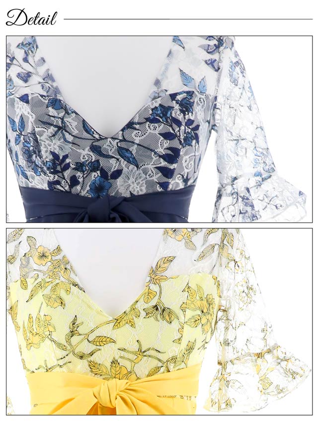 7/22再入荷!アートフラワーフレアスリーブタイトミニドレス[S〜3L/5サイズ展開][明日花キララ着用]